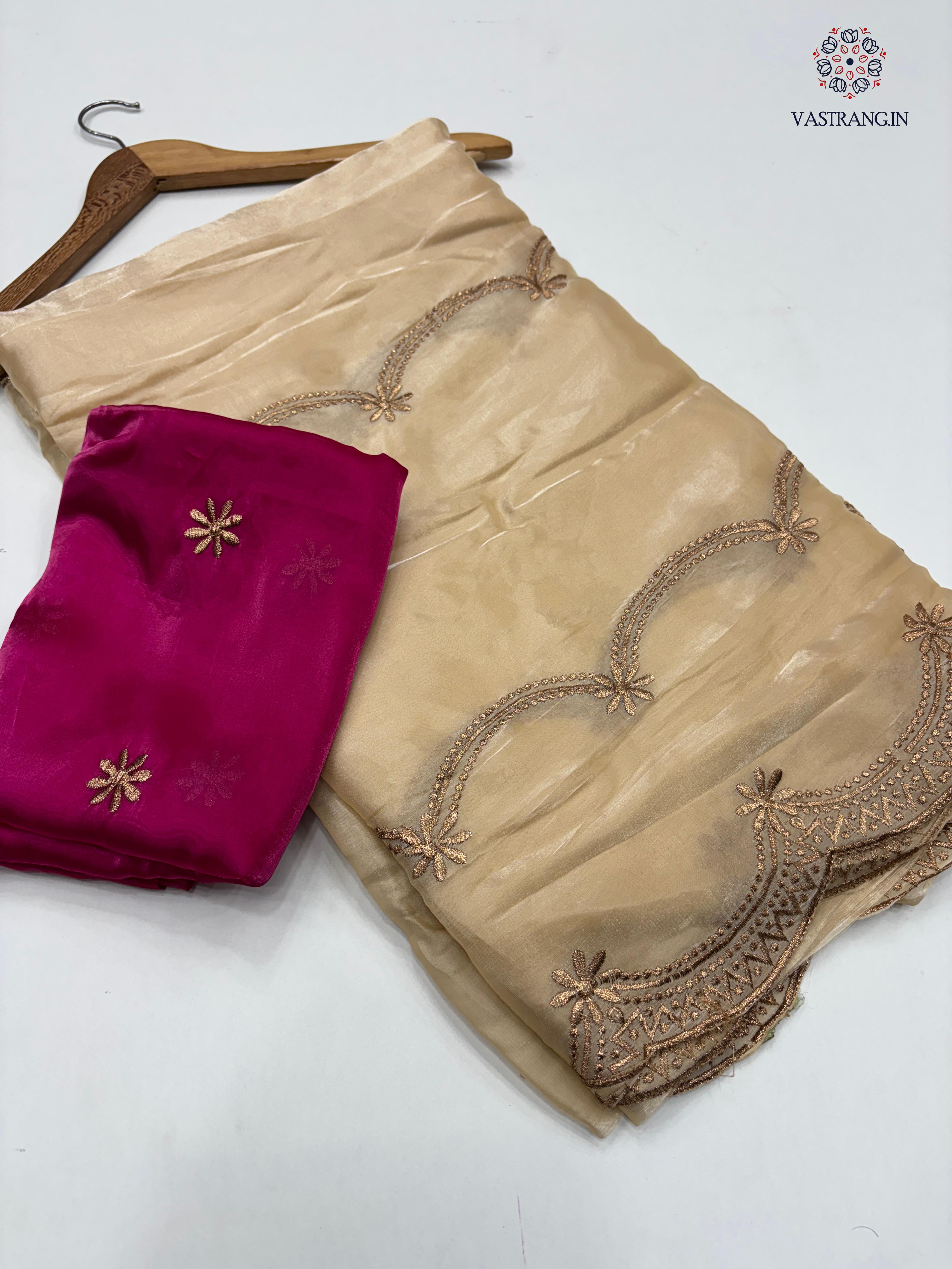 New Function Wear Golden Color Silk Embroidery Work Fancy Designer Saree With Blouse