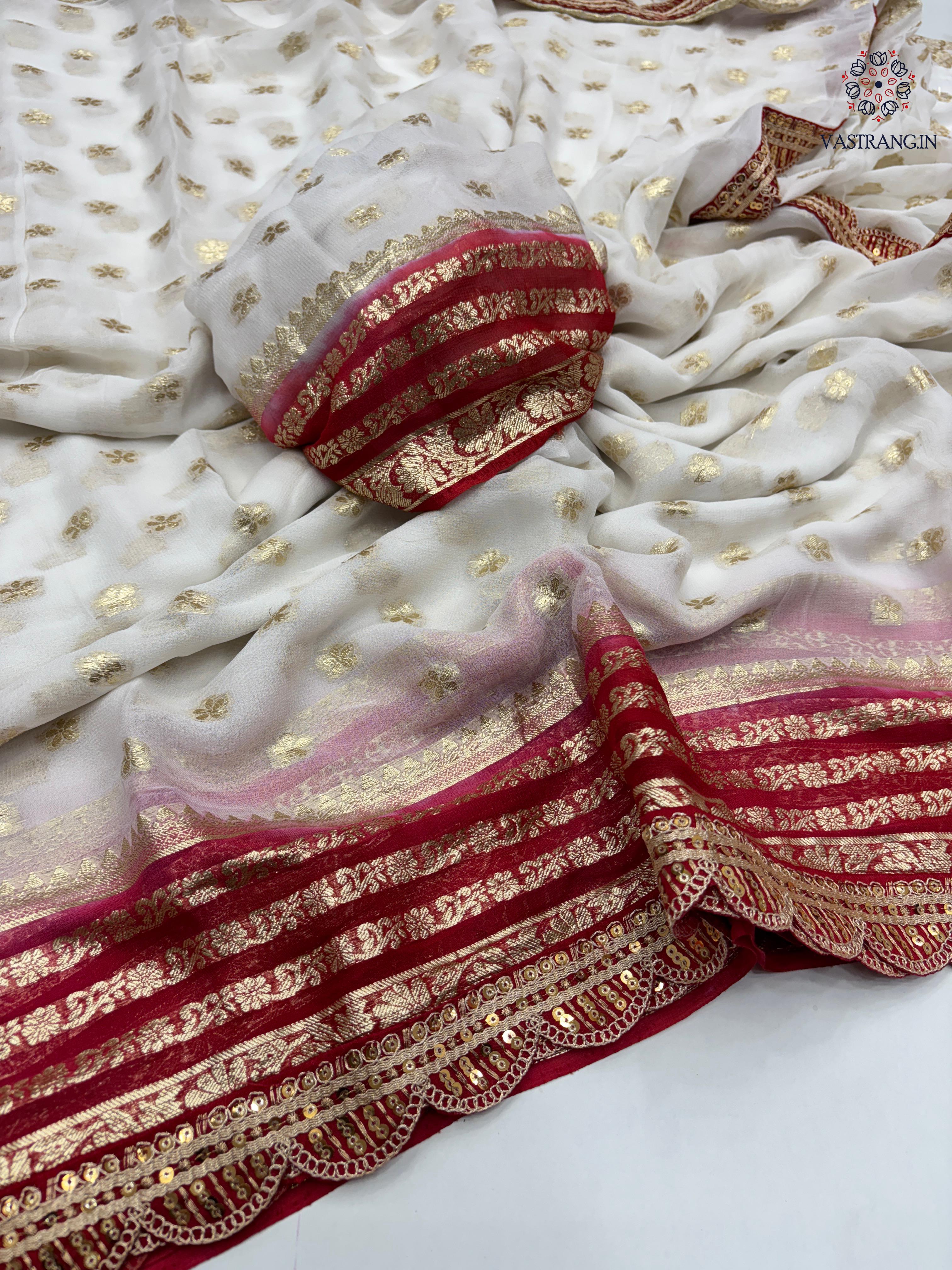 Latest Wedding wear Viscose Georgette Jacquard Weaving n Sequence Border Work Designer Saree