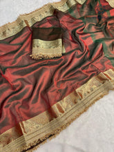 Load image into Gallery viewer, New Marron Color Banarasi Tissue Silk Jacquard n Lace Work Fancy Designer Partywear Saree
