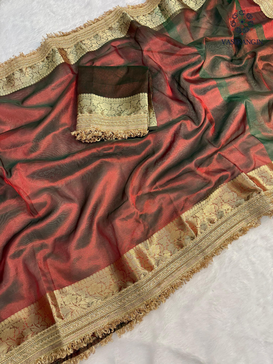 New Marron Color Banarasi Tissue Silk Jacquard n Lace Work Fancy Designer Partywear Saree