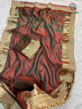 Load image into Gallery viewer, New Marron Color Banarasi Tissue Silk Jacquard n Lace Work Fancy Designer Partywear Saree

