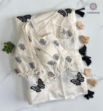 Load image into Gallery viewer, New Wedding Wear Chanderi Cotton Embroidery n Tussels Work Fancy Designer Saree With Stitched Blouse
