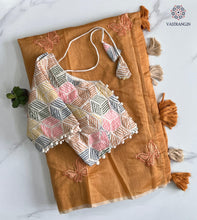Load image into Gallery viewer, New Wedding Wear Chanderi Cotton Embroidery n Tussels Work Fancy Designer Saree With Stitched Blouse
