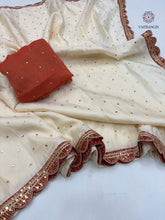 Load image into Gallery viewer, New Wedding Wear Golden Colour Tissue Silk Mukesh Work With Heavy Fancy Lace Designer Saree With Blouse
