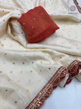 Load image into Gallery viewer, New Wedding Wear Golden Colour Tissue Silk Mukesh Work With Heavy Fancy Lace Designer Saree With Blouse
