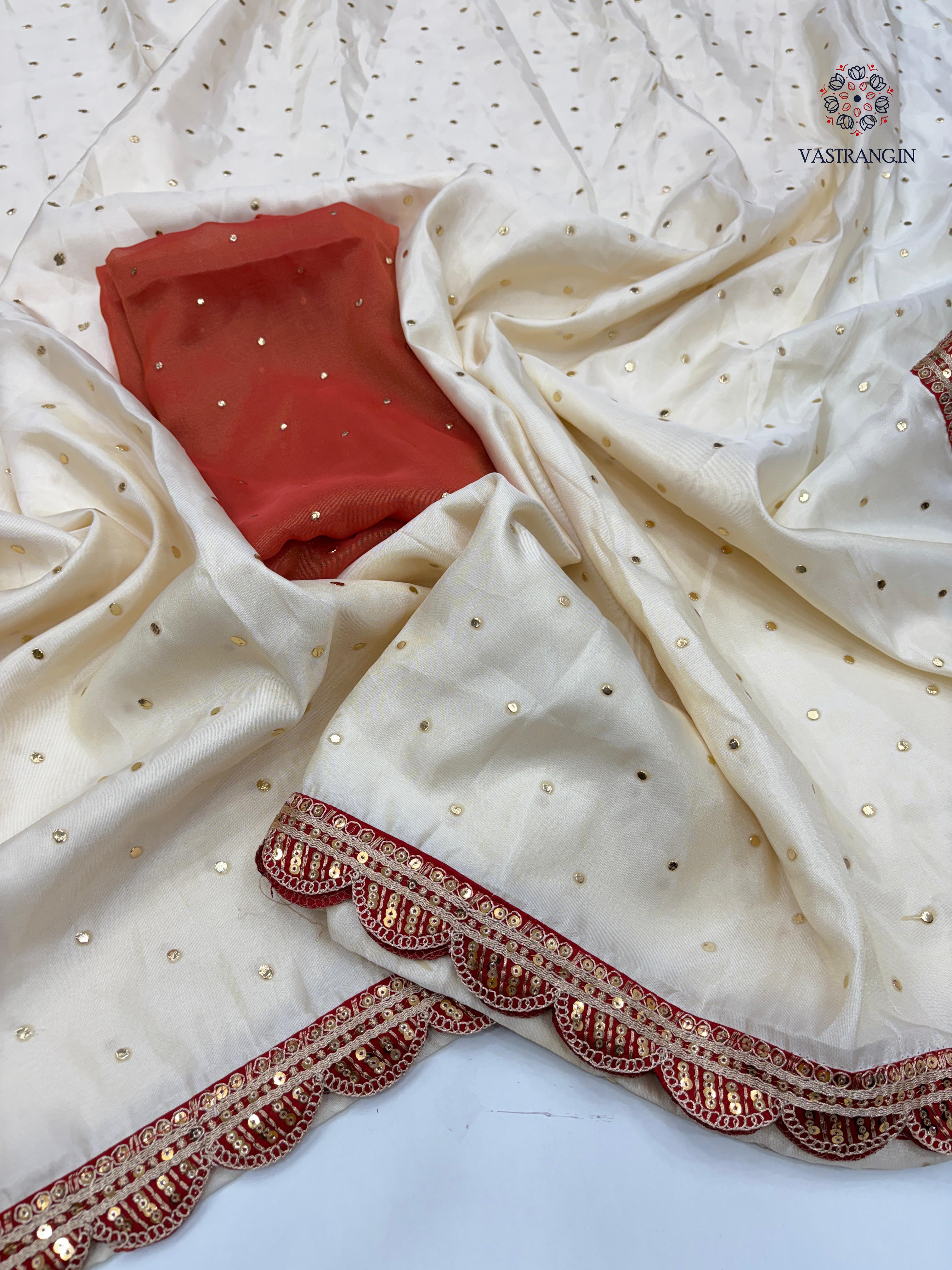 New Wedding Wear Golden Colour Tissue Silk Mukesh Work With Heavy Fancy Lace Designer Saree With Blouse