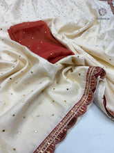 Load image into Gallery viewer, New Wedding Wear Golden Colour Tissue Silk Mukesh Work With Heavy Fancy Lace Designer Saree With Blouse
