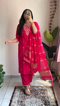 Load image into Gallery viewer, New Wedding Wear Pink Color Roman Silk Embroidery n Sequence Work Designer Straight Kurta With Trouser n Dupatta Set
