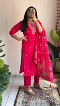 Load image into Gallery viewer, New Wedding Wear Pink Color Roman Silk Embroidery n Sequence Work Designer Straight Kurta With Trouser n Dupatta Set
