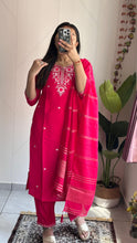 Load image into Gallery viewer, New Wedding Wear Pink Color Roman Silk Embroidery n Sequence Work Designer Straight Kurta With Trouser n Dupatta Set
