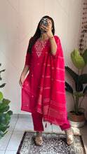 Load image into Gallery viewer, New Wedding Wear Pink Color Roman Silk Embroidery n Sequence Work Designer Straight Kurta With Trouser n Dupatta Set
