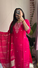 Load image into Gallery viewer, New Wedding Wear Pink Color Roman Silk Embroidery n Sequence Work Designer Straight Kurta With Trouser n Dupatta Set
