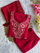 Load image into Gallery viewer, New Wedding Wear Pink Color Roman Silk Embroidery n Sequence Work Designer Straight Kurta With Trouser n Dupatta Set
