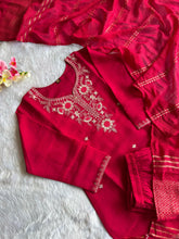 Load image into Gallery viewer, New Wedding Wear Pink Color Roman Silk Embroidery n Sequence Work Designer Straight Kurta With Trouser n Dupatta Set
