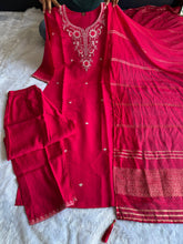 Load image into Gallery viewer, New Wedding Wear Pink Color Roman Silk Embroidery n Sequence Work Designer Straight Kurta With Trouser n Dupatta Set
