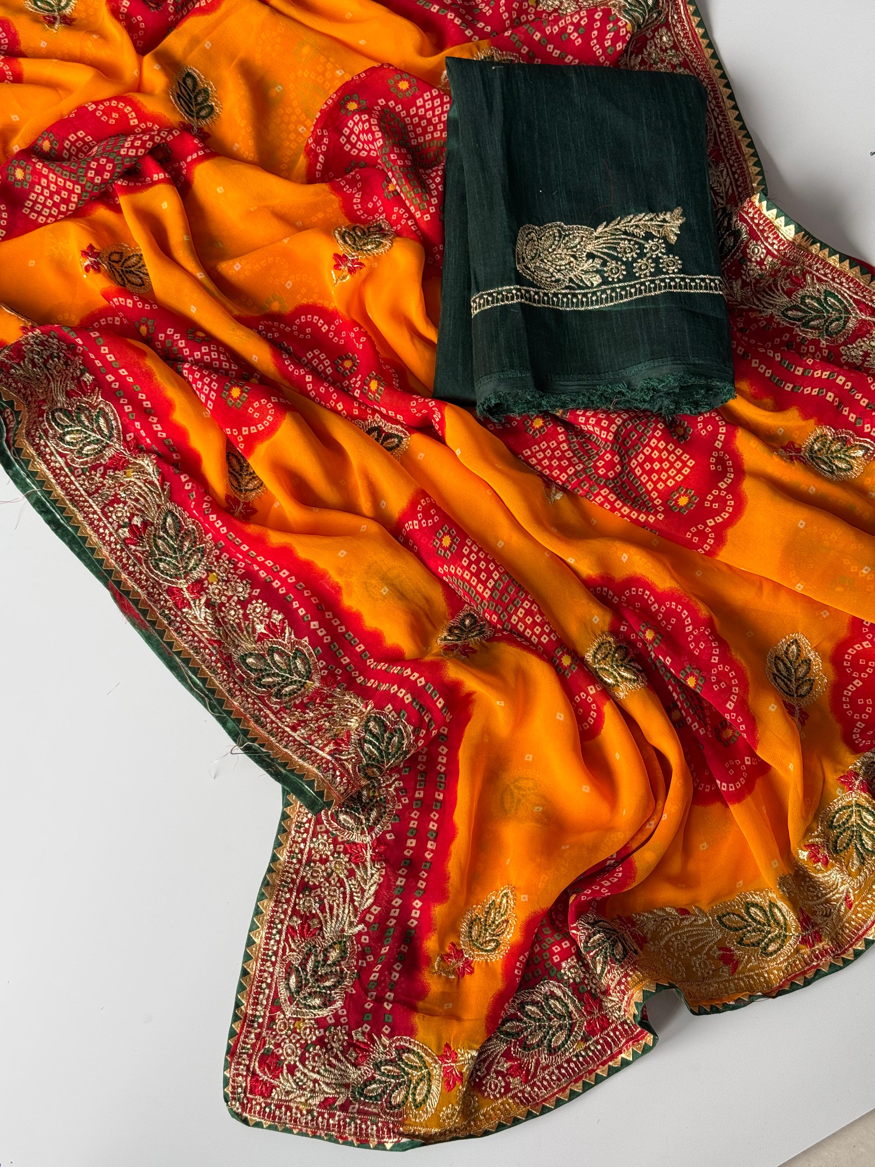 New Festive Wear Georgette Bandhani Print With Embroidery Work Fancy Designer Saree