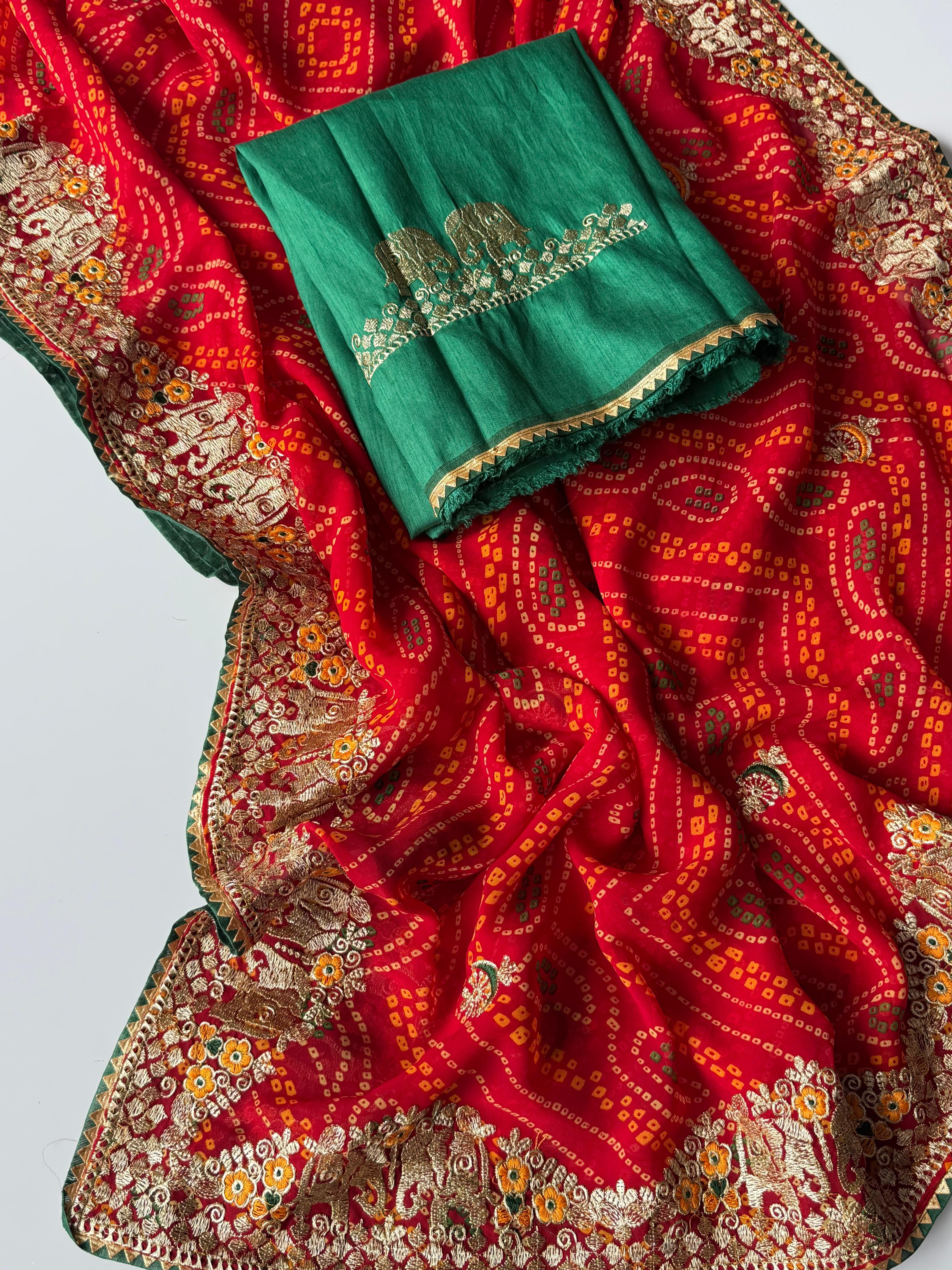 New Festive Wear Georgette Bandhani Print With Embroidery Work Fancy Designer Saree
