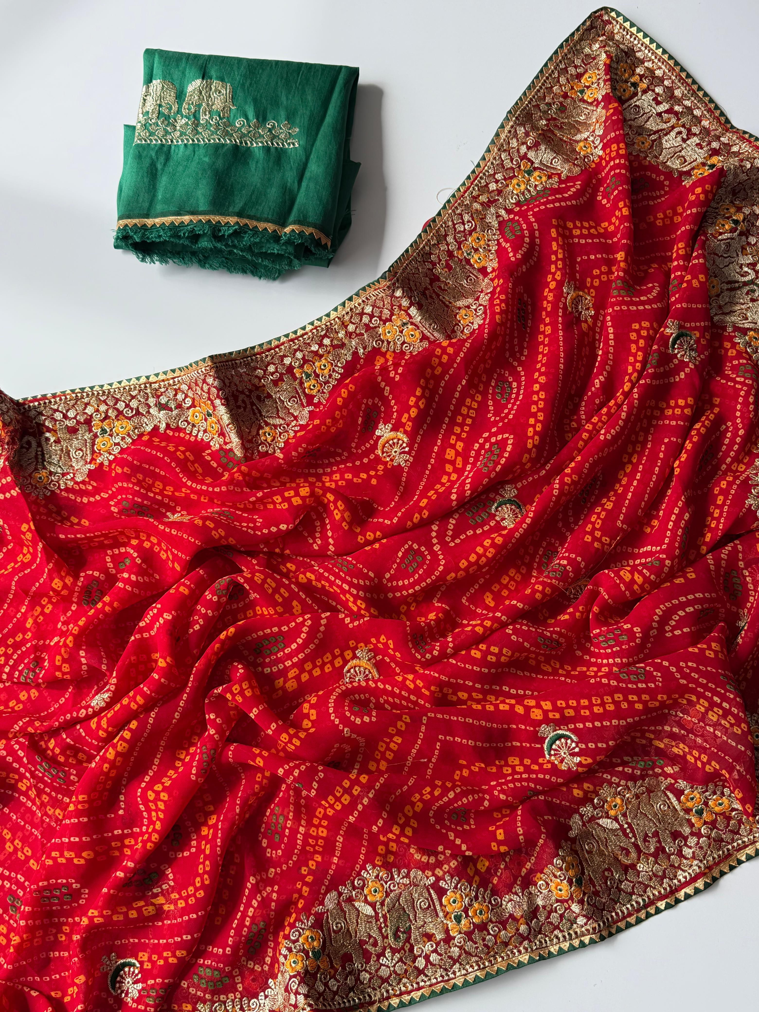 New Festive Wear Georgette Bandhani Print With Embroidery Work Fancy Designer Saree