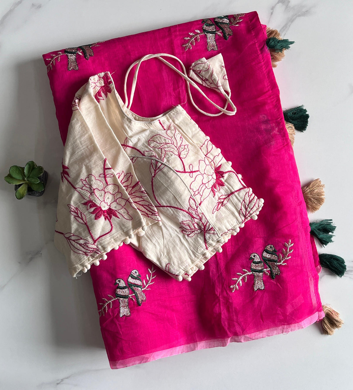 New Function Wear Chanderi Cotton Embroidery n Tussels Work Fancy Designer Saree With Stitched Blouse