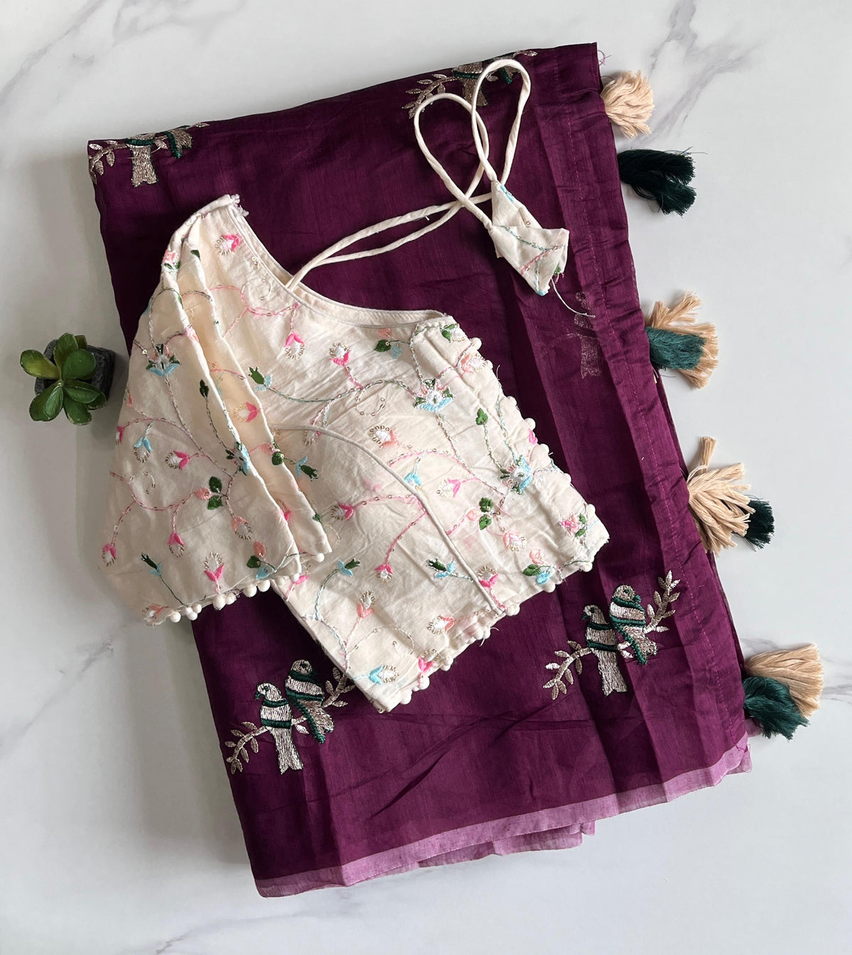 New Function Wear Chanderi Cotton Embroidery n Tussels Work Fancy Designer Saree With Stitched Blouse