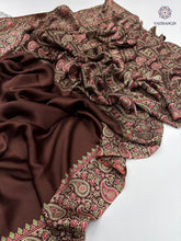 Load image into Gallery viewer, New Wedding Wear Brown Color Pure Satin Silk Ajrak Printed Rich Pallu n Tussles Work Fancy Designer Saree
