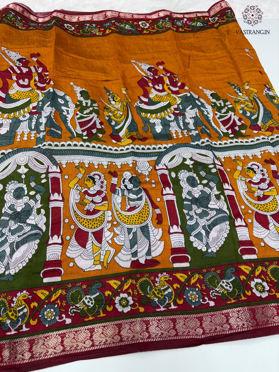 New Wedding Wear Orange Color Pure Mangalkari Viscouse Silk Print n Weaving Work Fancy Designer Saree