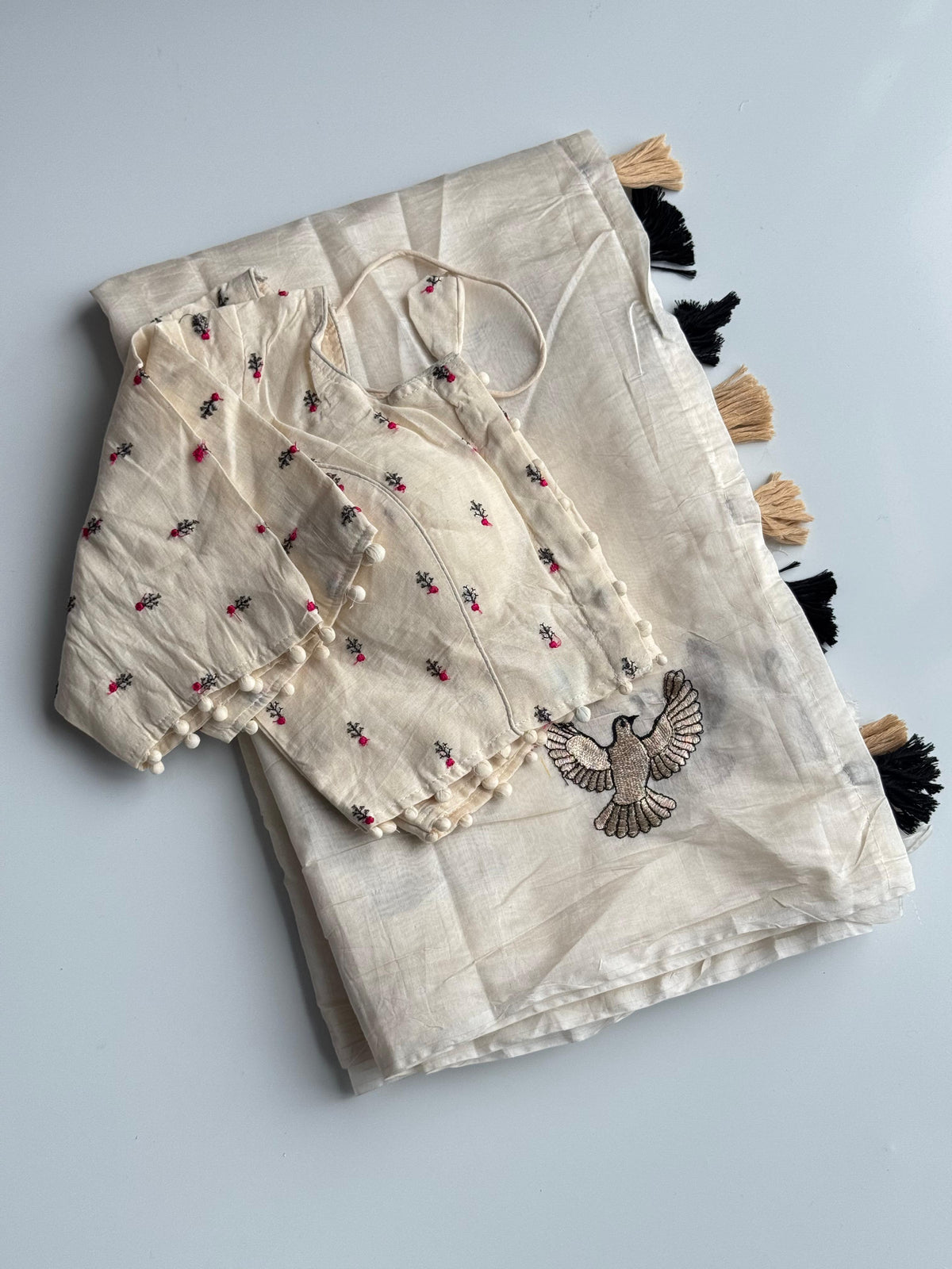 New Chanderi Cotton Embroidery n Tussels Work Fancy Designer Festive Wear Saree With Stitched Blouse