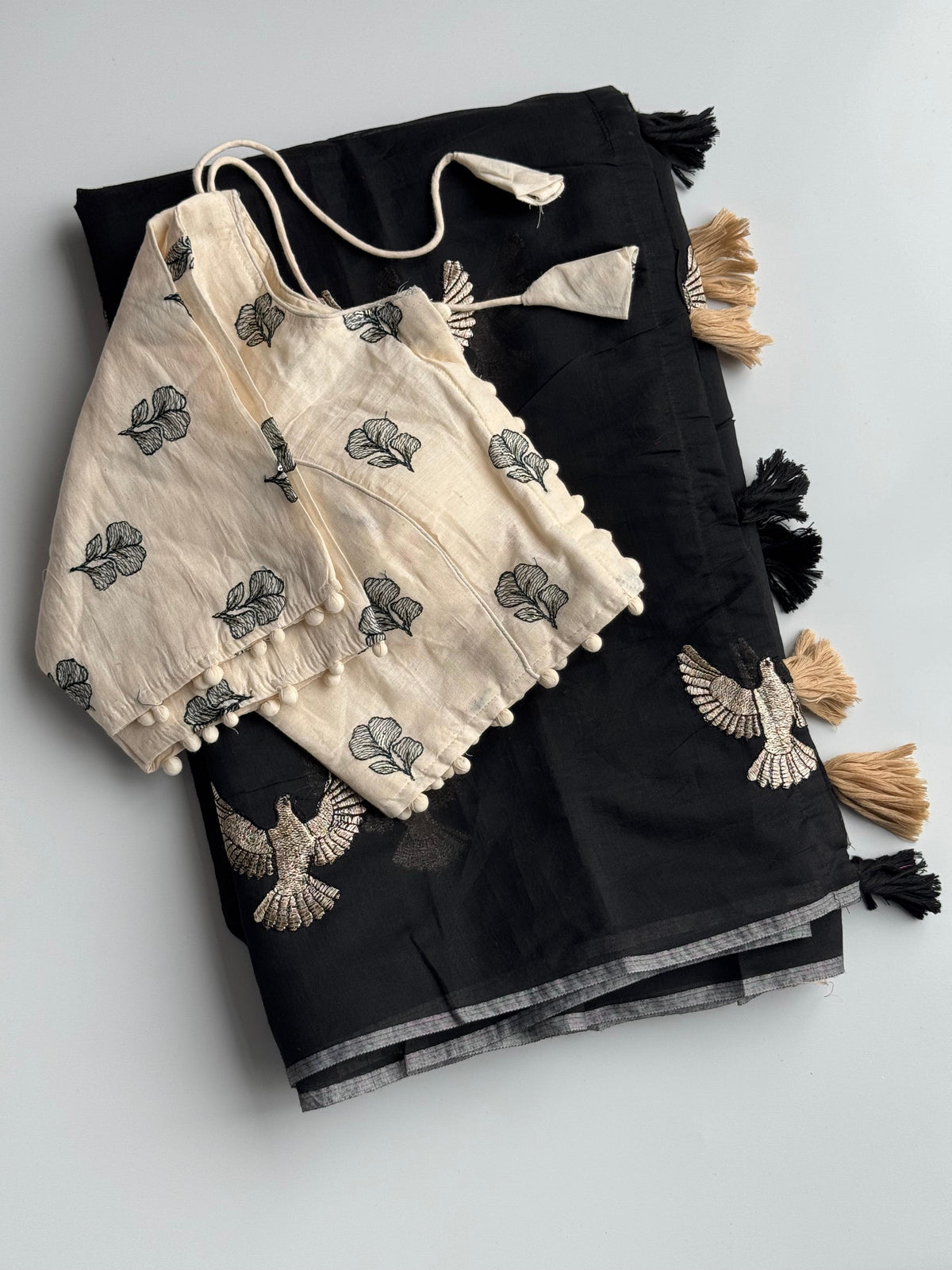 New Chanderi Cotton Embroidery n Tussels Work Fancy Designer Festive Wear Saree With Stitched Blouse