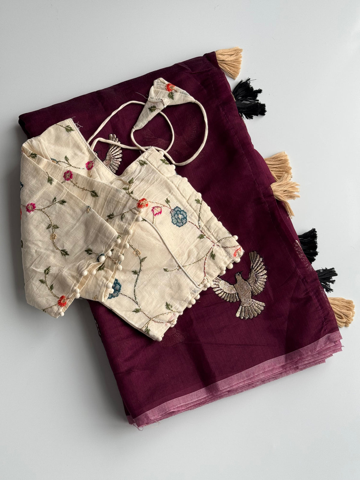 New Chanderi Cotton Embroidery n Tussels Work Fancy Designer Festive Wear Saree With Stitched Blouse