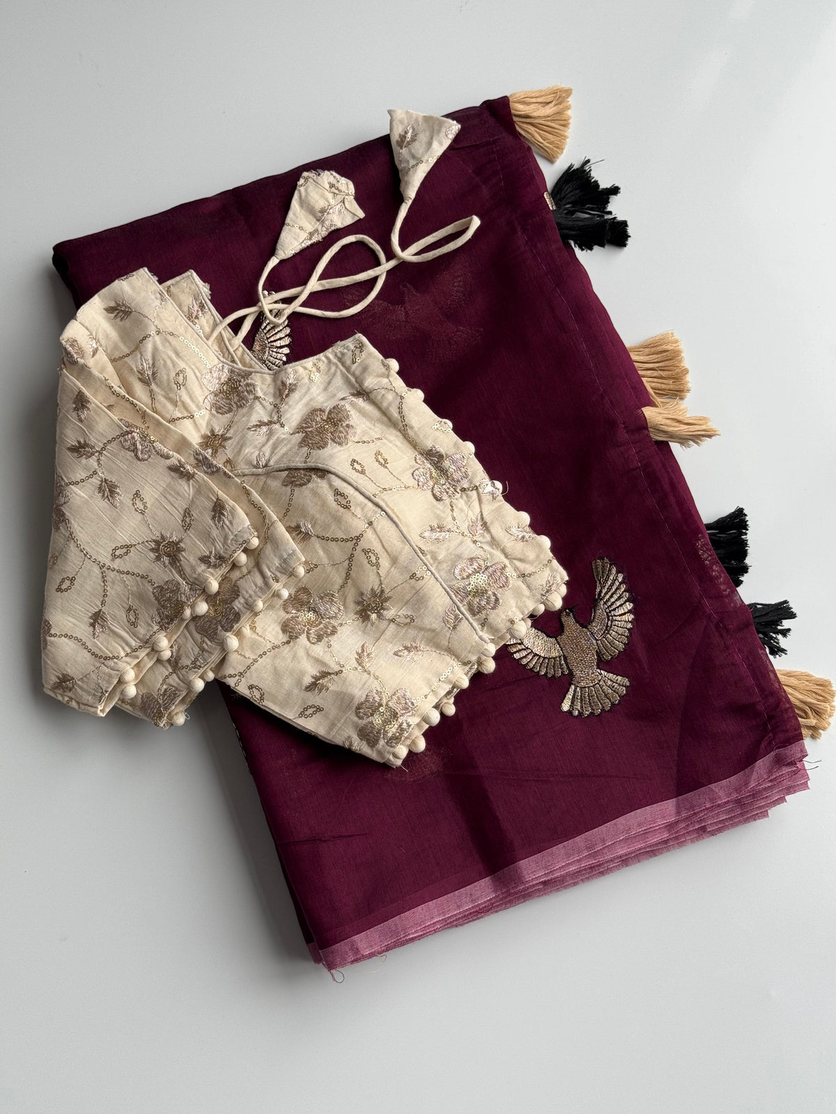 New Chanderi Cotton Embroidery n Tussels Work Fancy Designer Festive Wear Saree With Stitched Blouse