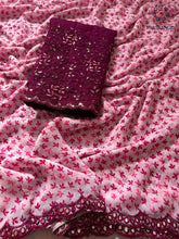 Load image into Gallery viewer, New Festive Wear Georgette Pink Color Print N Arco Border Work Fancy Designer Saree
