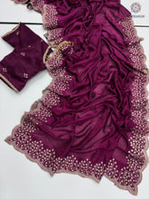 Load image into Gallery viewer, New Vichitra Silk Embroidery n Siroski Work Fancy Designer Wedding Wear Saree Design
