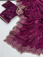 Load image into Gallery viewer, New Vichitra Silk Embroidery n Siroski Work Fancy Designer Wedding Wear Saree Design
