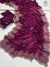 Load image into Gallery viewer, New Vichitra Silk Embroidery n Siroski Work Fancy Designer Wedding Wear Saree Design
