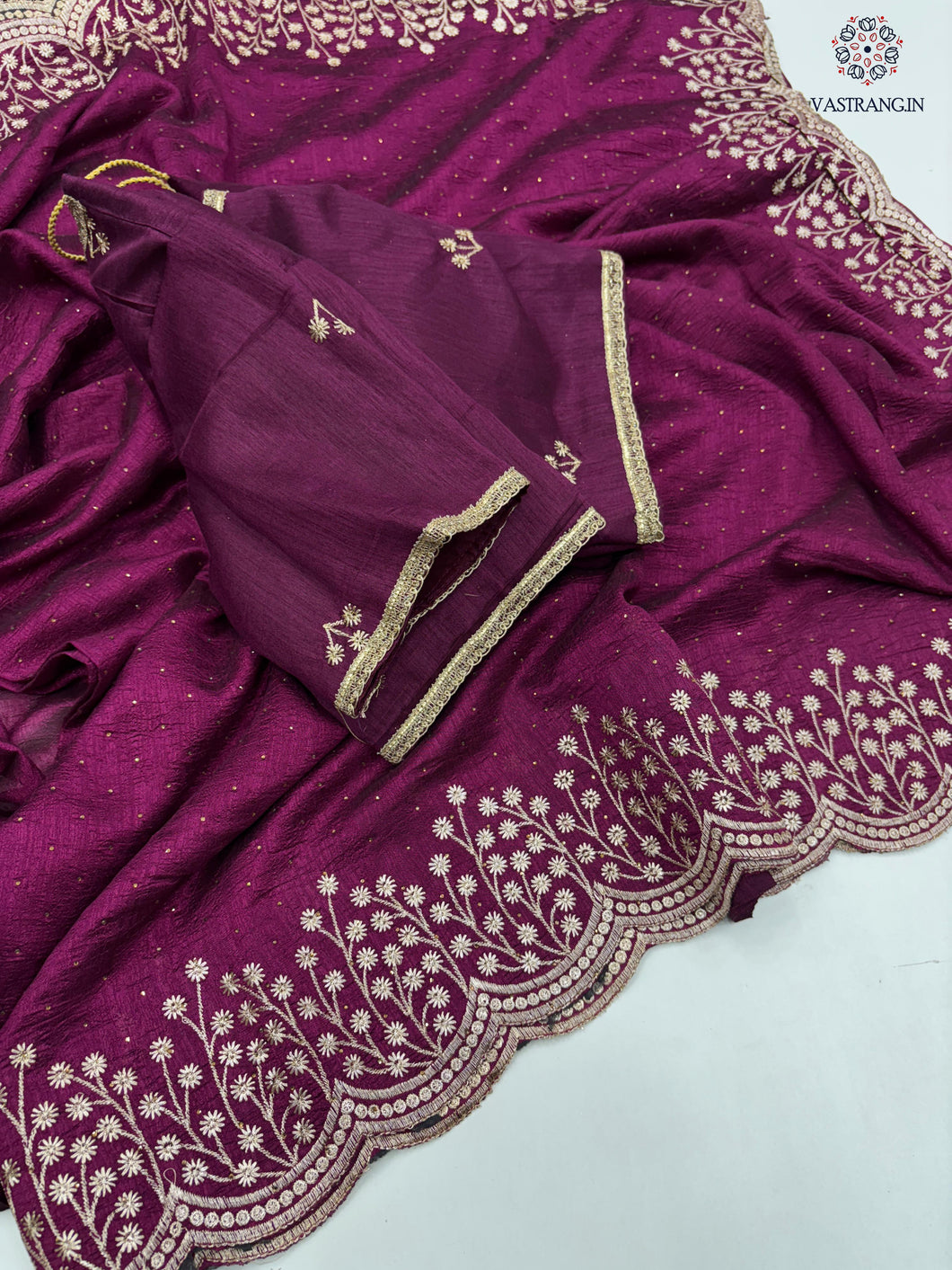 New Vichitra Silk Embroidery n Siroski Work Fancy Designer Wedding Wear Saree Design