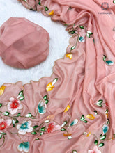 Load image into Gallery viewer, New Wedding Wear Pure Tebby Silk Handbrush Print Cut n Handwork Fancy Designer Saree With Blouse
