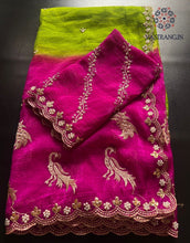 Load image into Gallery viewer, Prettiest Double Shaded Crunchy Chiffon Crush Silk Embroidery Work Partywear Fancy Designer Saree For Wedding
