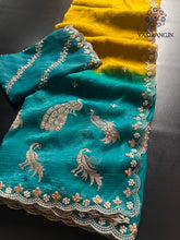 Load image into Gallery viewer, Prettiest Double Shaded Crunchy Chiffon Crush Silk Embroidery Work Partywear Fancy Designer Saree For Wedding
