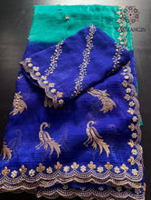 Load image into Gallery viewer, Prettiest Double Shaded Crunchy Chiffon Crush Silk Embroidery Work Partywear Fancy Designer Saree For Wedding
