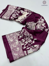 Load image into Gallery viewer, New Wine Color Festive Wear Pure Satin Silk Ajrak Printed Rich Pallu n Tussles Work Fancy Designer Saree

