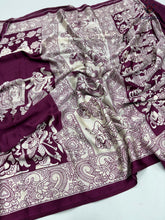 Load image into Gallery viewer, New Wine Color Festive Wear Pure Satin Silk Ajrak Printed Rich Pallu n Tussles Work Fancy Designer Saree
