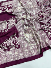 Load image into Gallery viewer, New Wine Color Festive Wear Pure Satin Silk Ajrak Printed Rich Pallu n Tussles Work Fancy Designer Saree
