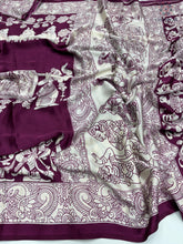 Load image into Gallery viewer, New Wine Color Festive Wear Pure Satin Silk Ajrak Printed Rich Pallu n Tussles Work Fancy Designer Saree
