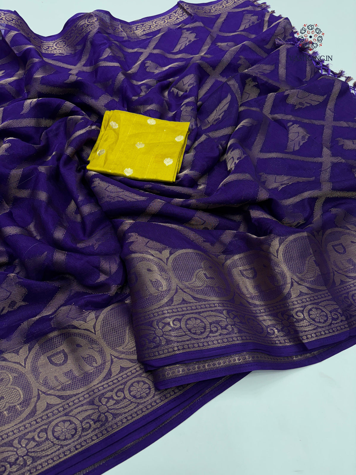 New Blue Color Mysore Silk Jacquard Weaving With Jhalar Work Fancy Designer Festive Wear Saree With Blouse