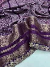 Load image into Gallery viewer, Latest Partywear Wine Colour Dola Silk Designer Print With Sequence Lace Work Fancy Designer Saree

