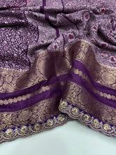 Load image into Gallery viewer, Latest Partywear Wine Colour Dola Silk Designer Print With Sequence Lace Work Fancy Designer Saree
