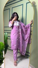 Load image into Gallery viewer, New Function Wear Light Wine Color Roman Silk Embroidery n Sequence Work Designer Straight Kurta With Trouser n Dupatta Set
