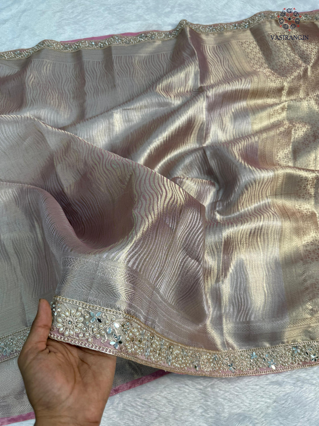 New Wedding Wear Golden Color Kanchipuram Tissue Silk Zari Weaving n Lace Work Designer Saree