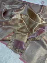 Load image into Gallery viewer, New Wedding Wear Golden Color Kanchipuram Tissue Silk Zari Weaving n Lace Work Designer Saree
