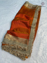 Load image into Gallery viewer, New Orange Color Banarasi Tissue Silk Jacquard n Lace Work Fancy Designer Wedding Wear Saree

